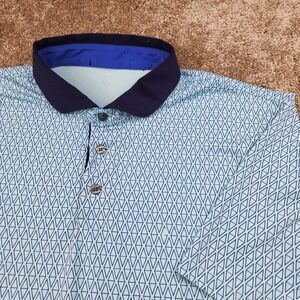 Greyson Clothiers Mens Blue Geometric Diamond Print Performance Golf Polo Shirt